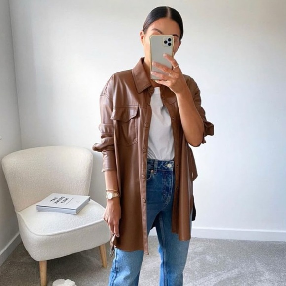 NWT Olivaceous Brown Leather Shacket ✨🤎 - Picture 2 of 6